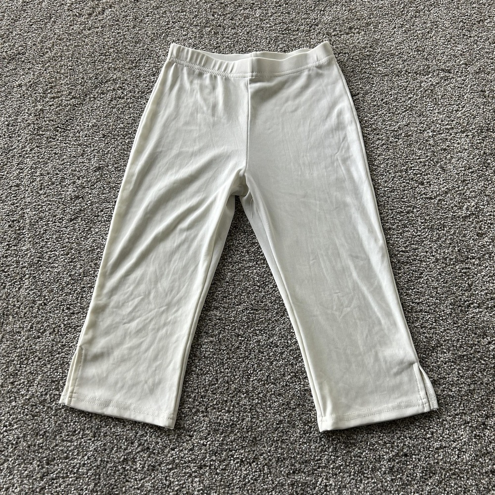 Vintage La Fete Leggings Womens Small White Capri Knit Stretch Slit Hem Pants